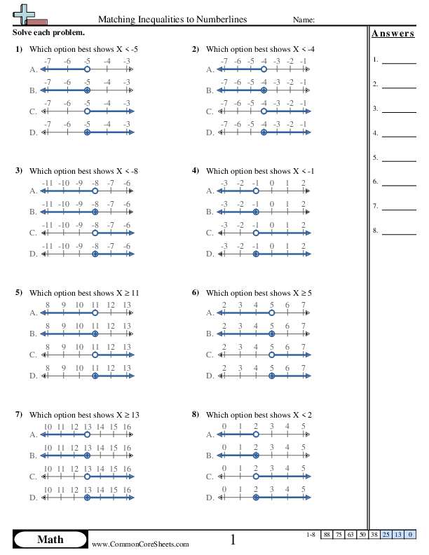 Matching Inequalities to Numberlines Worksheet - Matching Inequalities to Numberlines worksheet